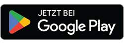 Play Store Download Button mit dem Google Logo und weißem "Jetzt bei Google Play" Text auf schwarzem Hintergrund.