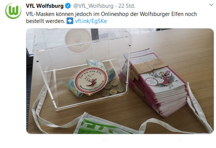 Twitter-Post zur Maskenvergabe des VfL Wolfsburg. 