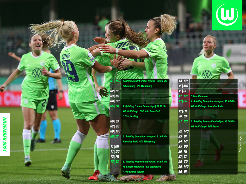 Desktopkalender mit den Terminen der Frauen des VfL-Wolfsburg für November.