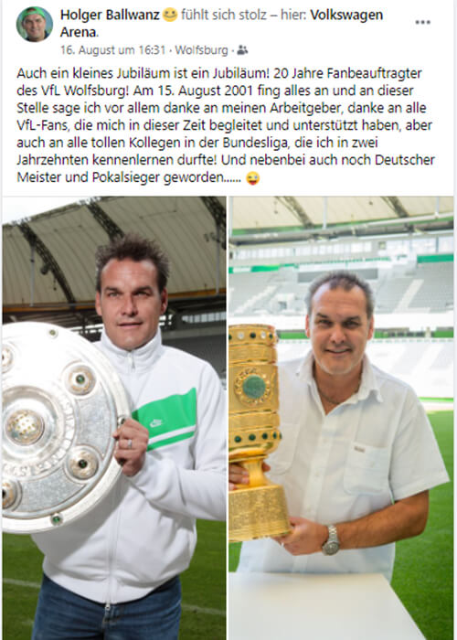Facebook Post des ehemaligen VfL-Wolfsburg Spielers Ballwanz.