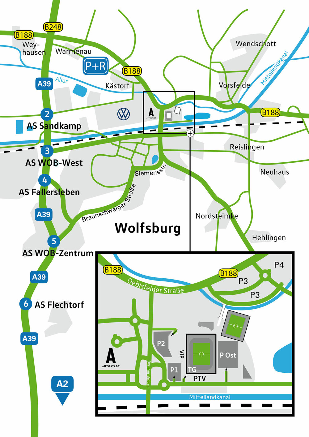 Anfahrtsskizze zur Volkswagen Arena.