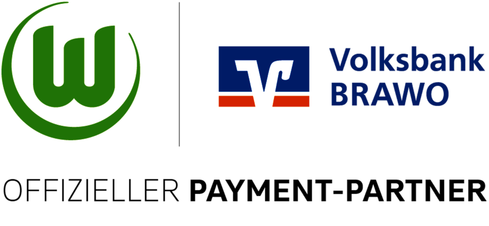 Das Logo der Volksbank Brawo und des VfL Wolfsburg.