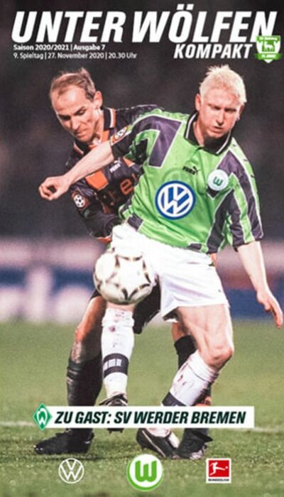 Cover der Wölfe Kompakt Ausgabe zum Spiel des VfL Wolfsburg gegen Werder Bremen.