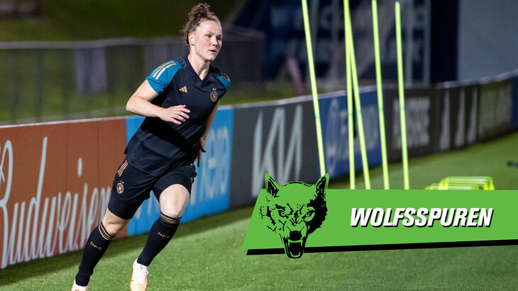 Die Wolfsspuren mit VfL Wolfsburg-Spielerin Hegering im Trikot der Nationalmannschaft.