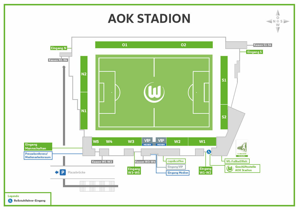 Der Stadionplan vom AOK Stadion vom VfL Wolfsburg.