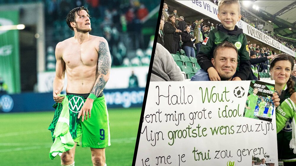 VfL-Wolfsburg-Spieler Wout Weghorst gibt Fans sein Trikot.