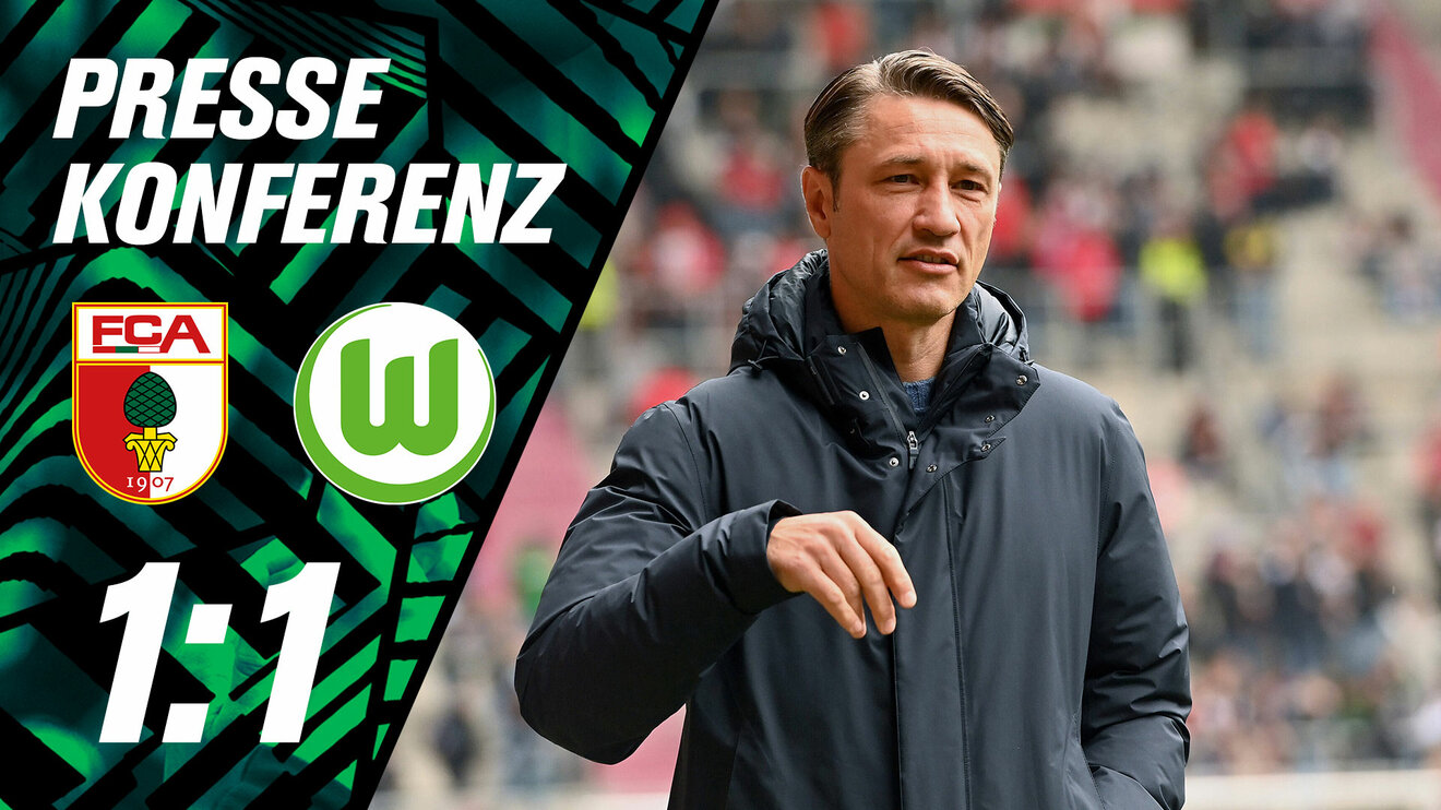 Eine VfL Wolfsburg-Grafik zur Pressekonferenz gegen Augsburg mit den Logos und Niko Kovac.