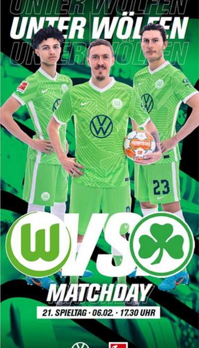 Das Cover des "Unter Wölfen"-Magazin vom VfL Wolfsburg gegen Greuther Fürth mit Paredes, Kruse und Wind.