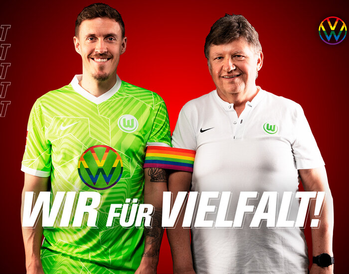 Hintergrundbild mit VfL-Wolfsburg-Spieler Max Kruse zum Thema Vielfalt.