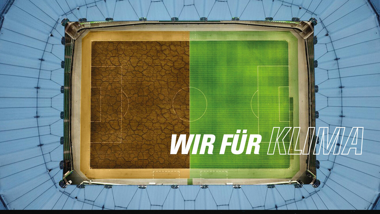 Grafik des Spielfelds mit Erde und Rasen unter dem Motto wir für Klima.