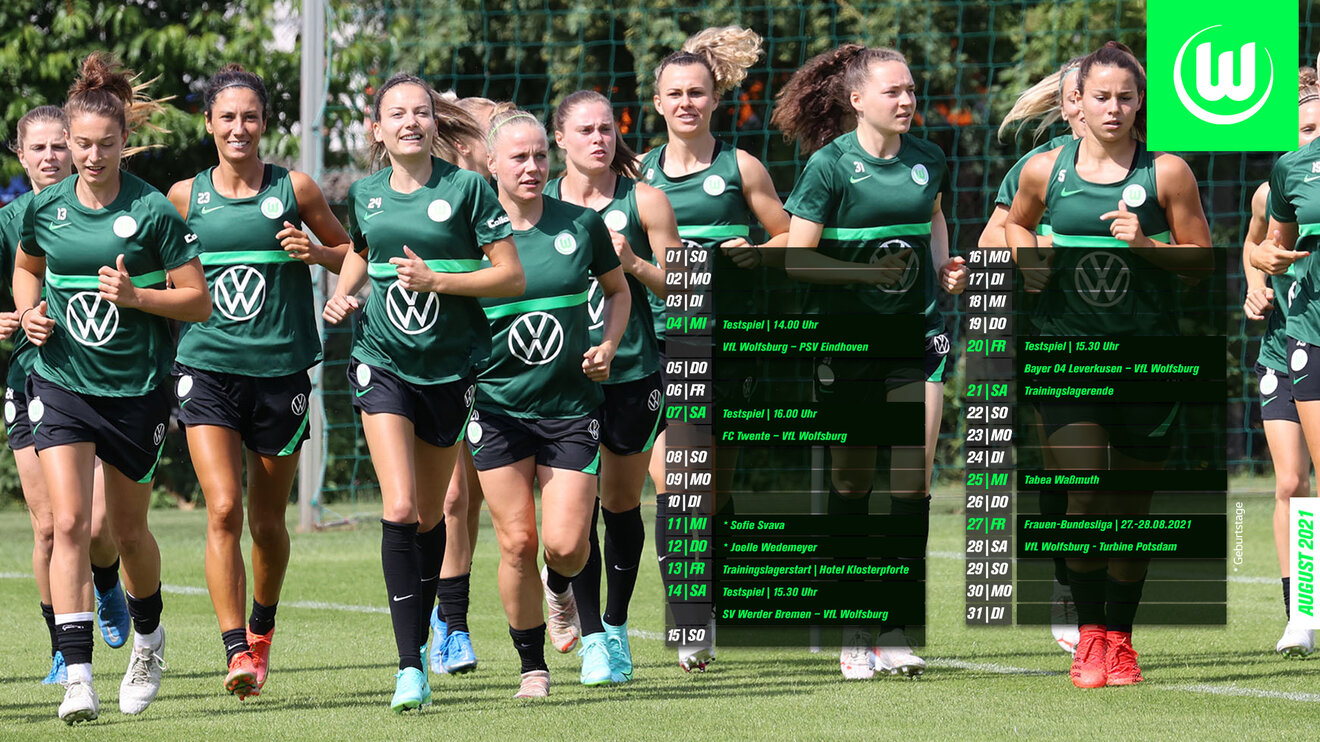 Desktopkalender mit den Terminen der Frauen des VfL-Wolfsburg für August.