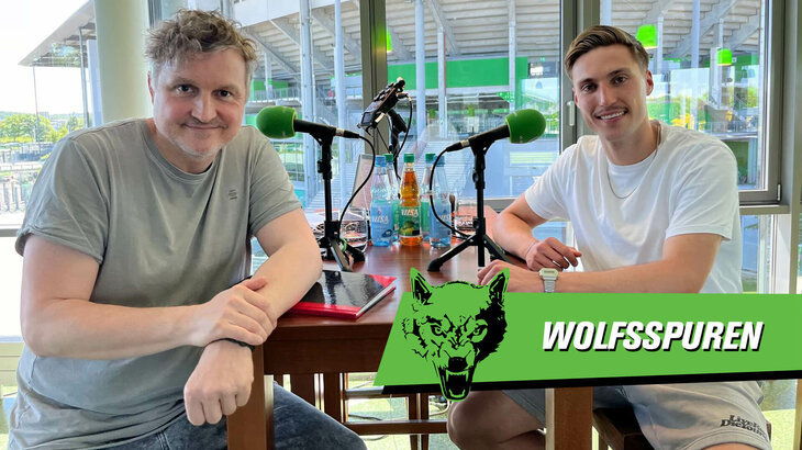 Eine VfL-Wolfsburg-Grafik mit Kilian Fischer bei der Podcast-Aufnahme.