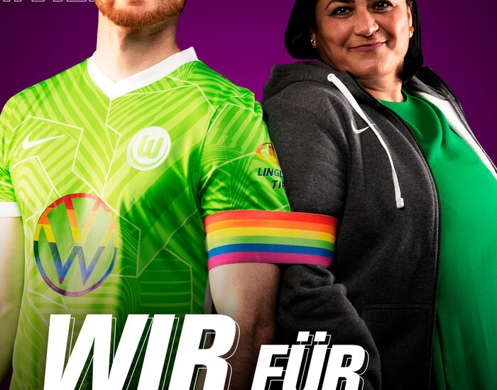 Hintergrundbild mit VfL-Wolfsburg-Spieler Maximilian Arnold zum Thema Vielfalt.