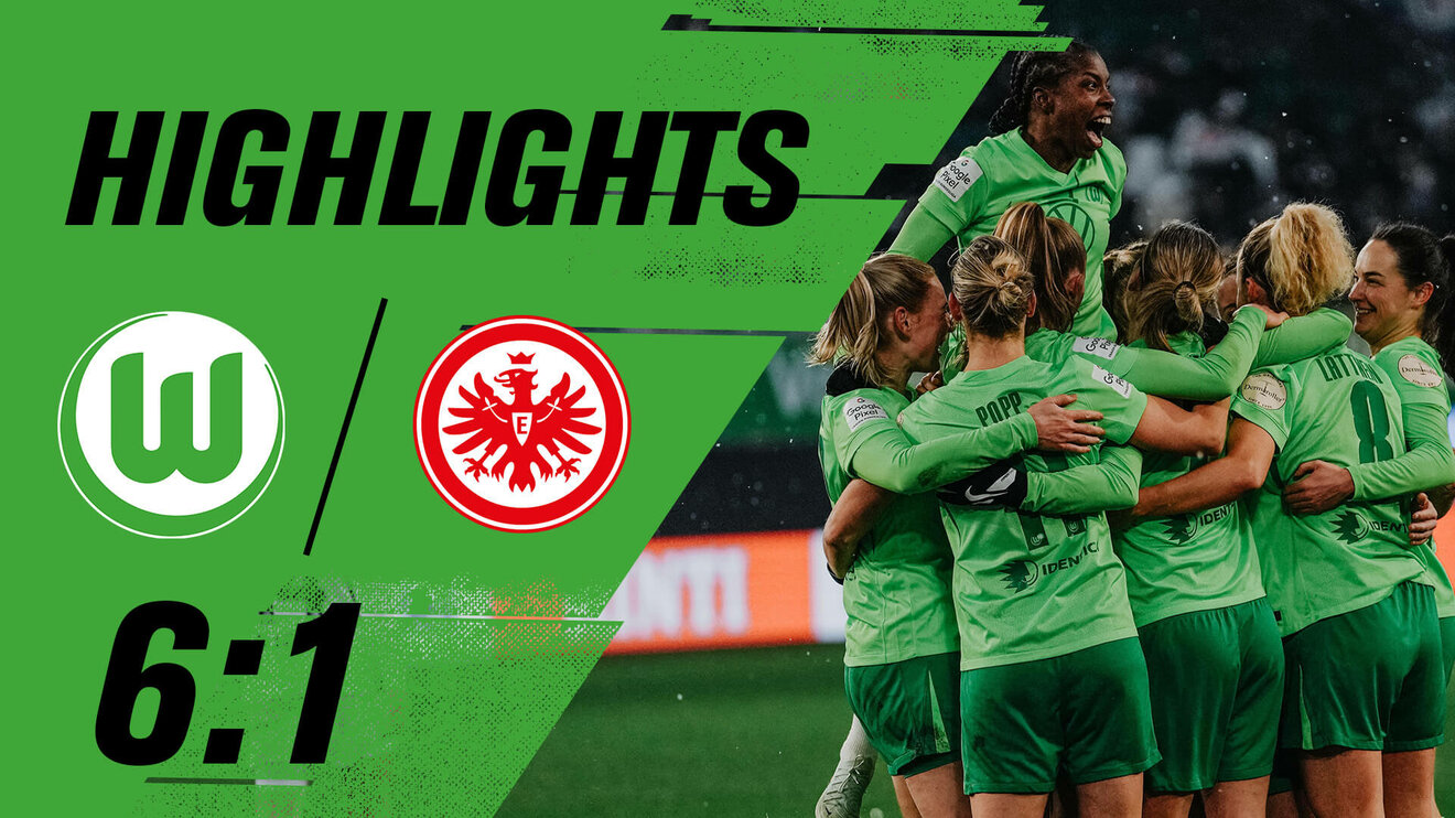 Eine VfL-Wolfsburg-Grafik zu den Highlights mit jubelnden Wölfinnen.