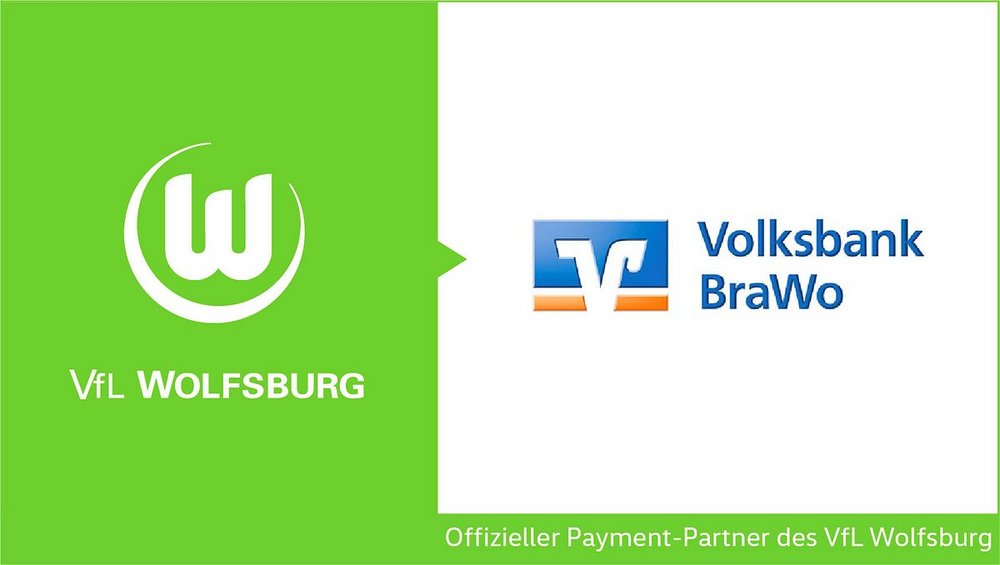 Logo vom VfL Wolfsburg und der Volksbank BraWo.