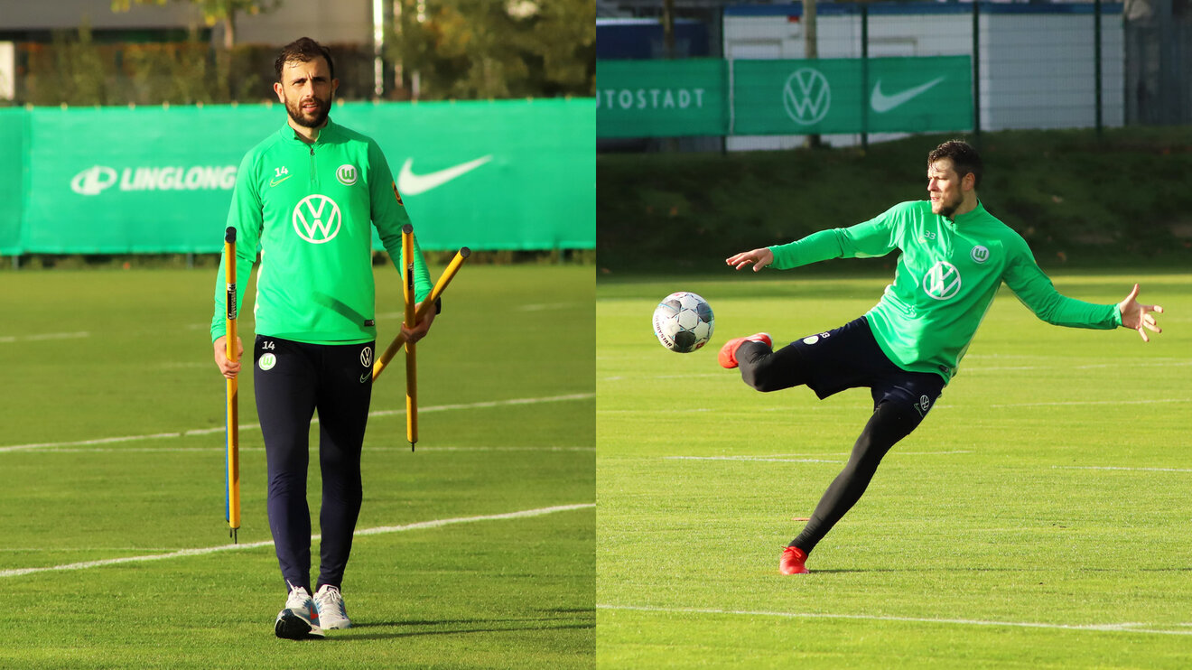 VfL-Wolfsburg-Spieler Mehmedi und Ginzcek im Training.