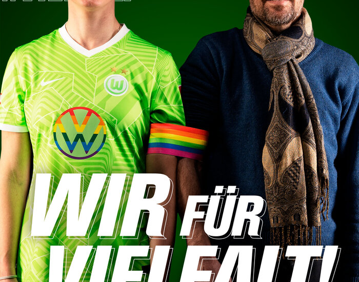 Hintergrundbild mit VfL-Wolfsburg-Spielerin Alexandra Popp zum Thema Vielfalt.