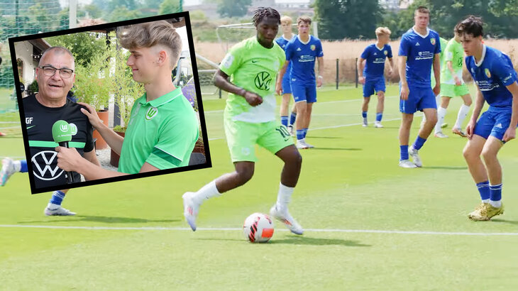 Die Nachwuchsspieler des VfL Wolfsburg bei einer Spielübung im Trainingslager. 