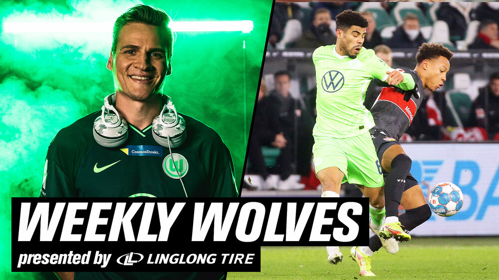 VfL Wolfsburg's Weekly Wolves Titelblatte mit Otavio und Salzor mit Text.