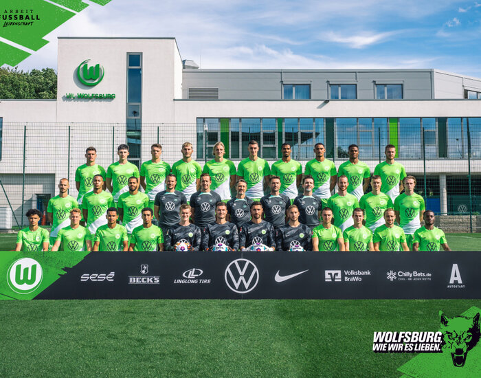 Das offizielle Mannschaftsbild der Männermannschaft des VfL Wolfsburg.