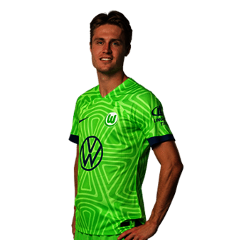 VfL Wolfsburg Spieler Svanberg steht seitlich gewandt zur Kamera für sein Kaderbild.