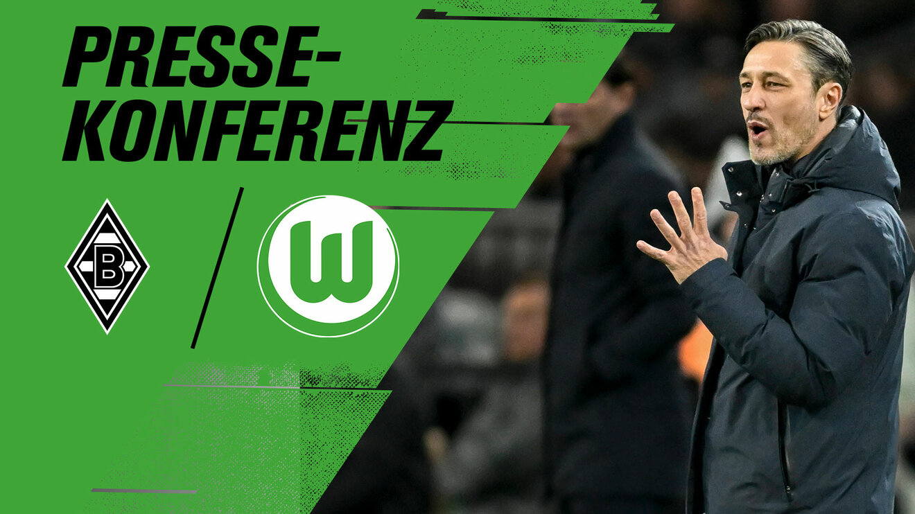 Pressekonferenz nach dem Spiel in Gladbach. VfL-Wolfsburg-Trainer Niko Kovac steht am Spielfeldrand.