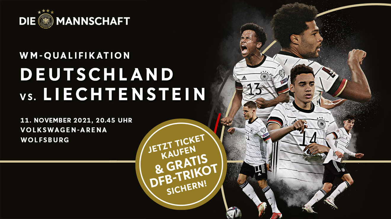 Plakat zum WM-Qualifikationsspiel von Deutschland gegen Lichtenstein in Wolfsburg.