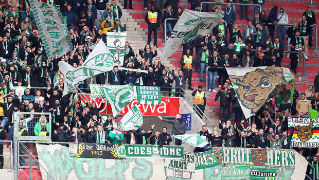 Fans des VfL-Wolfsburg unterstützen die Wölfe auswärts in Mainz.