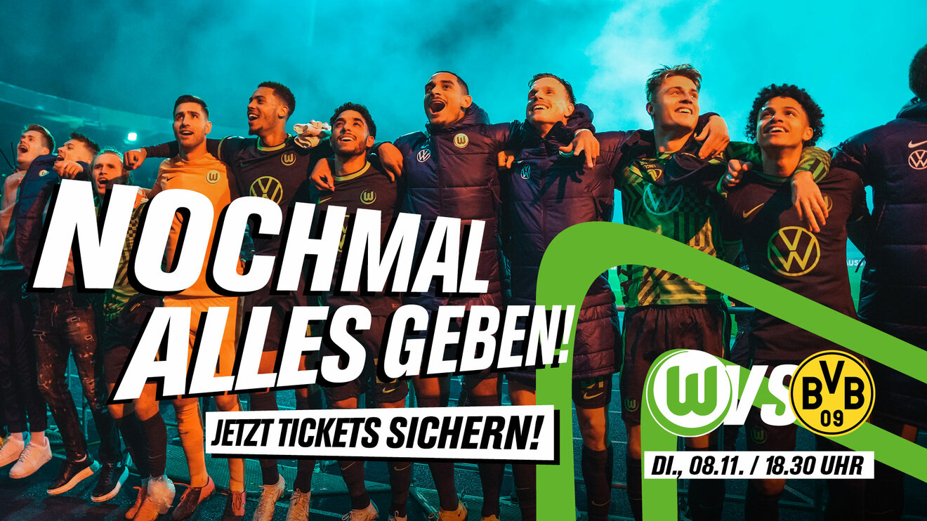 Eine VfL Wolfsburg-Grafik mit "jetzt Tickets sichern".