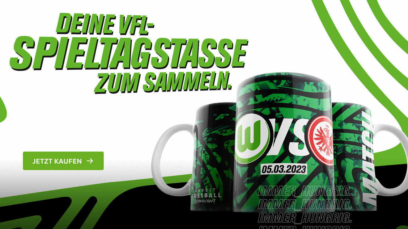 Spieltagstasse des VfL Wolfsburg gegen Eintracht Frankfurt.