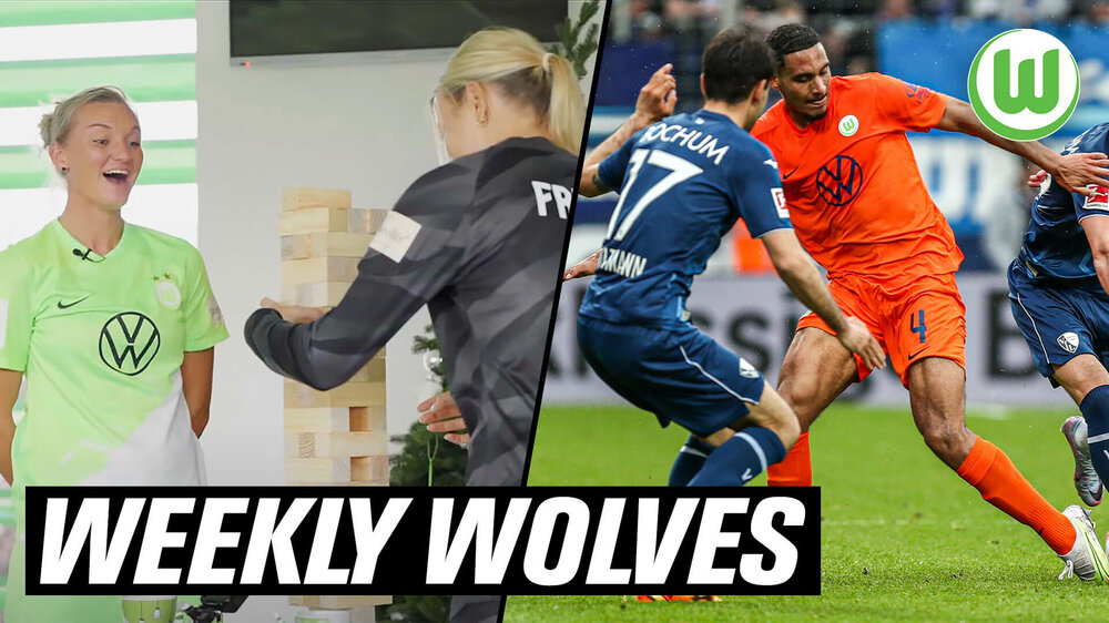 Eine VfL Wolfsburg-Grafik zu den Weekly Wolves mit Popp, Frohms und Jenz.