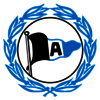 Das blau-schwarz-weiße Logo von Arminia Bielefeld auf der Webseite des VfL Wolfsburg.