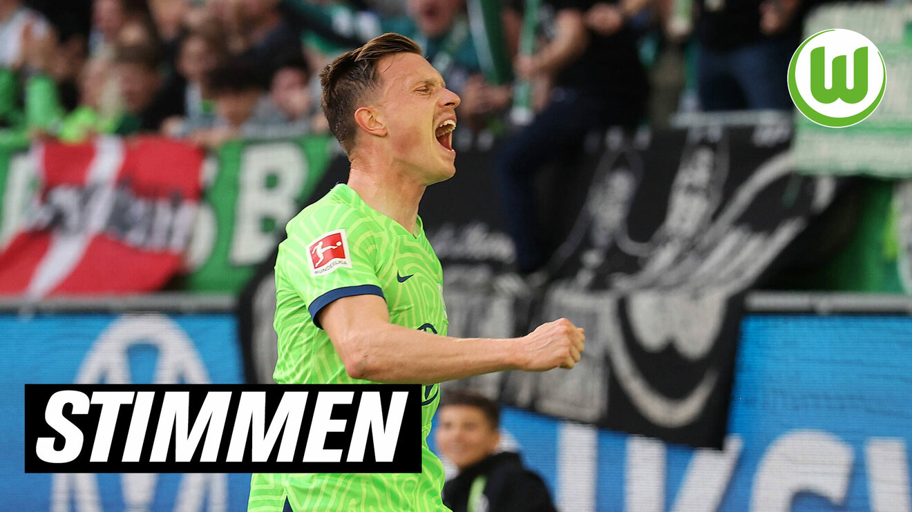 VfL-Wolfsburg-Spieler Yannick Gerhardt ballt die Faust und schreit.