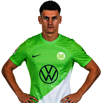 VfL-Wolfsburg-Spieler Joakim Maehle stützt die Hände in die Hüften.