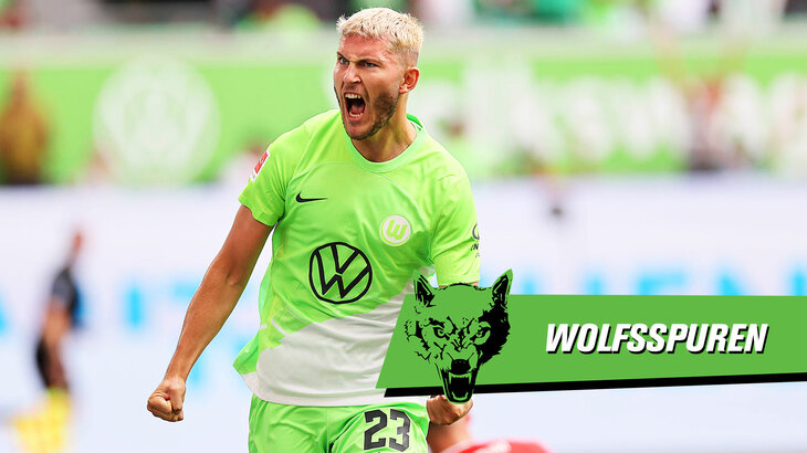 Der VfL-Wolfsburg-Spieler Jonas Wind jubelt.