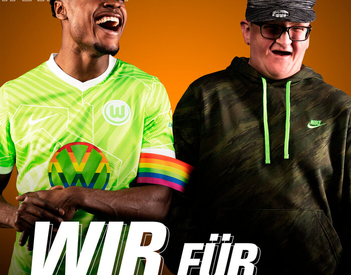 Hintergrundbild mit VfL-Wolfsburg-Spieler Ridle Baku zum Thema Vielfalt.