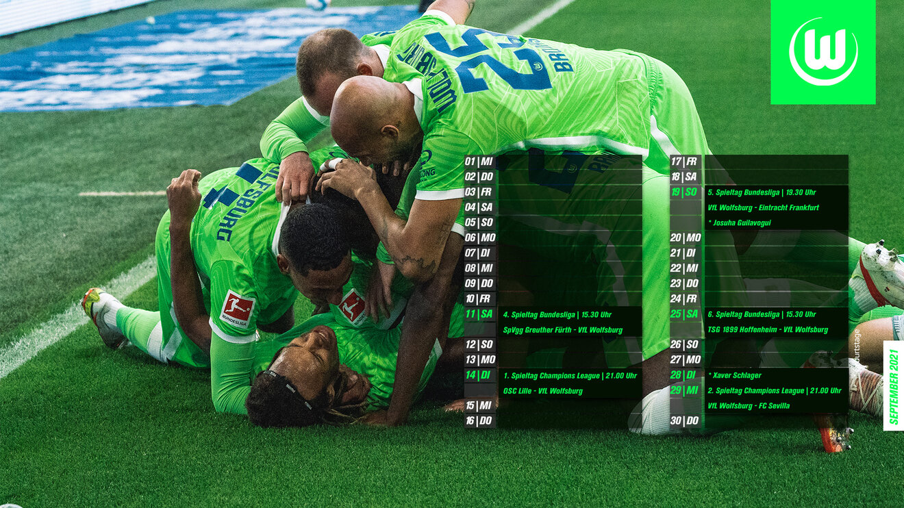 Desktopkalender mit den Terminen der Männer des VfL-Wolfsburg für September.