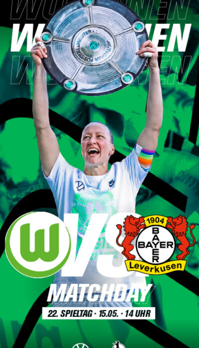 Das Cover der 18. Ausgabe des Spieltags-Flyers der VfL-Wolfsburg-Frauen. Almuth Schult hält die Meisterschale hoch.