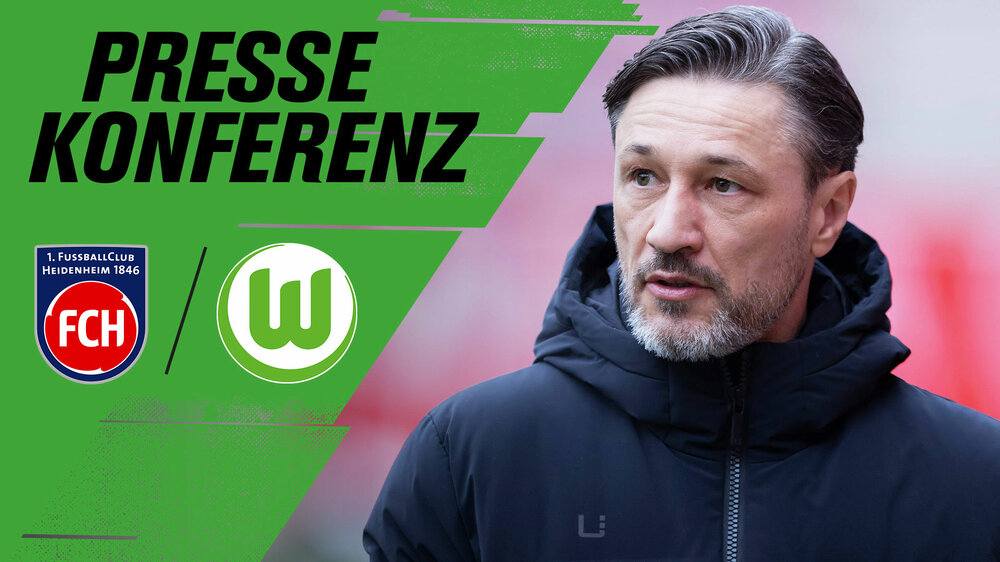 Eine Grafik zur Pressekonferenz, die VfL-Wolfsburg-Cheftrainer Niko Kvac zeigt.