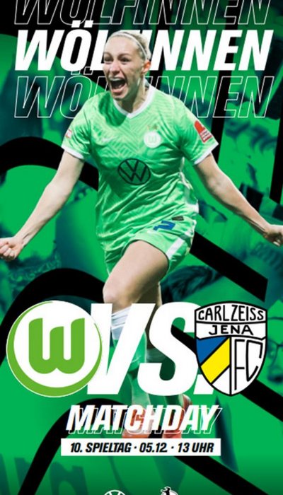 Das Cover von "Wölfinnen kompakt" vom VfL Wolfsburg gegen Carl Zeiss Jena mit Pauline Bremer.
