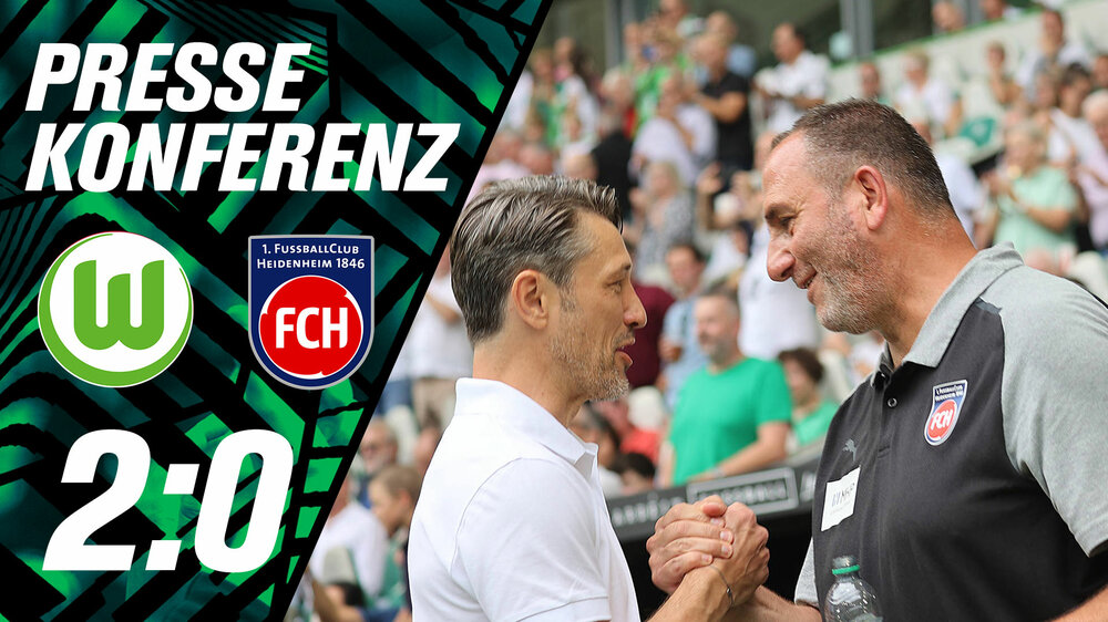 Nico Kovac  vom VfL Wolfsburg und Frank Schmidt vom 1. FC Heidenheim geben sich die Hand.