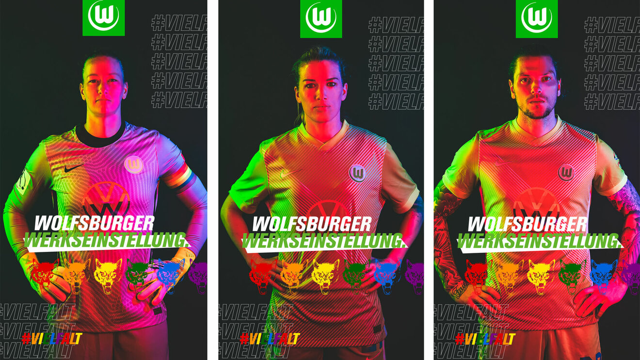 Hintergrundbild mit VfL-Wolfsburg-Spielern zum Thema Vielfalt.