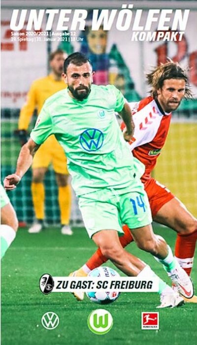 Cover der "Unter Wölfen Kompakt"-Ausgabe zum Spiel des VfL Wolfsburg gegen SC Freiburg.
