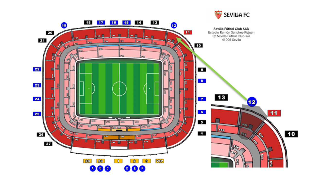 Illustration des Stadions von VfL Wolfsburg Gegner FC Sevilla und dessen Gästeblock.