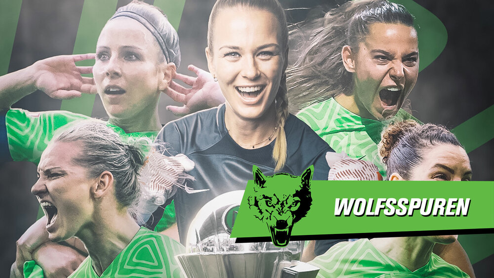Kollage der jubelnden VfL Wolfsburg Frauen nach dem DFB-Pokalfinale.