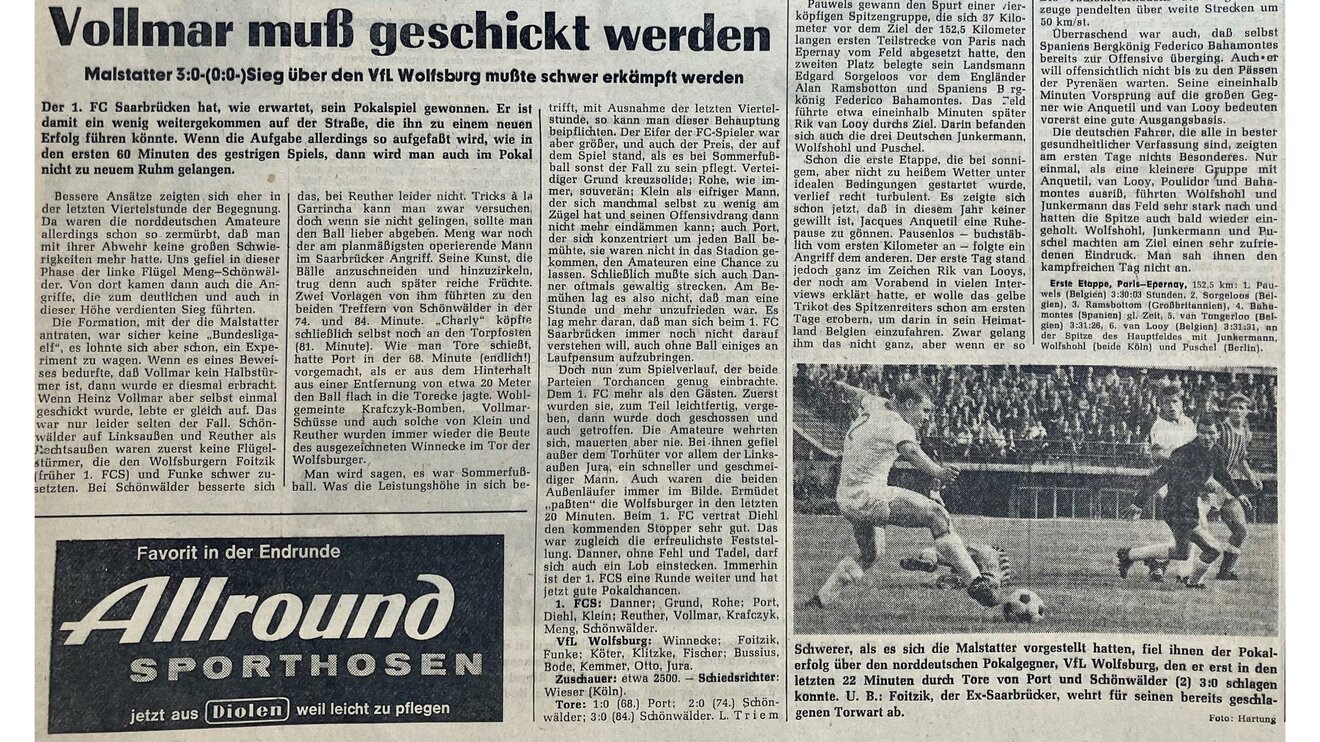 Ein alter Bericht über die Dfb-Pokal-Spiele des VfL-Wolfsburg aus den Saarbrücker Nachrichten.