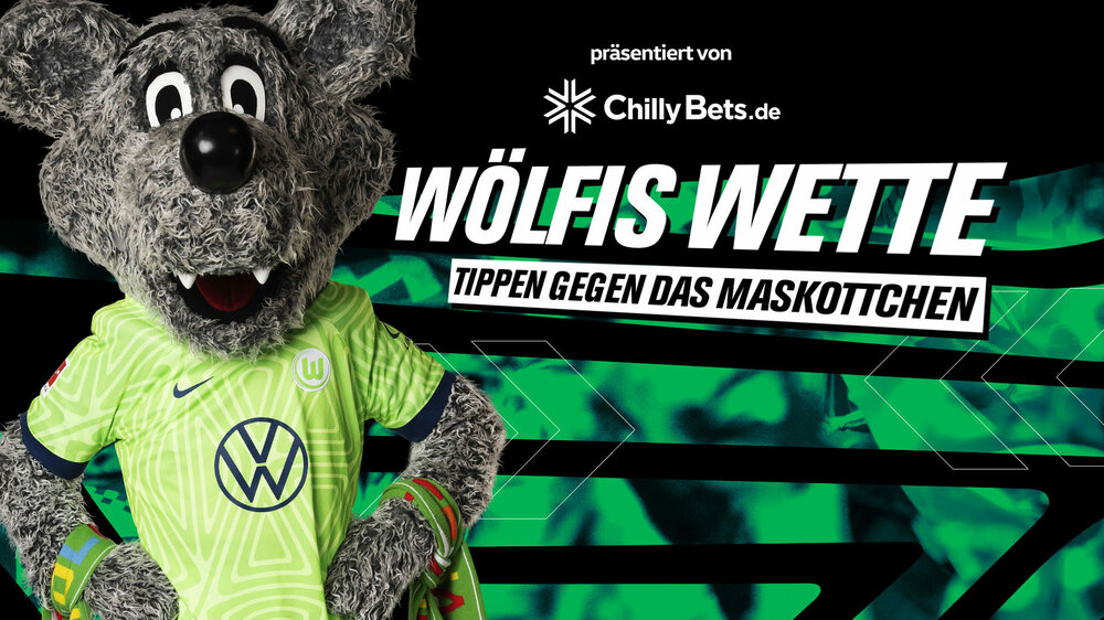 Grafik zum Tippspiel des VfL Wolfsburg mit Wölfi.