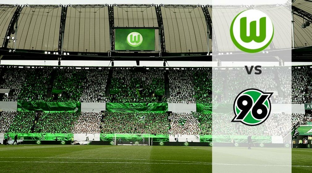 Die Logos vom VfL Wolfsburg und Hannover 96.