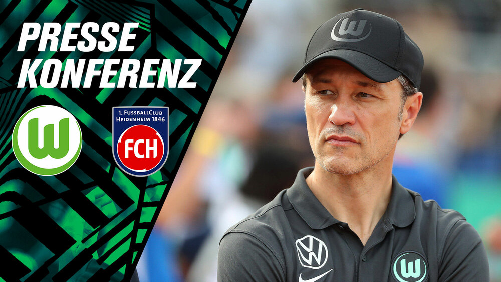Eine VfL Wolfsburg-Grafik mit der Aufschrift "Pressekonferenz" und Cheftrainer Niko Kovac.