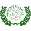 Das grün-weiße Logo vom Rosenhoej Boldklub. Auf dem Logo ist in der Mitte ein Ball abgebildet, welcher von einem Siegerkranz umkreist wird..